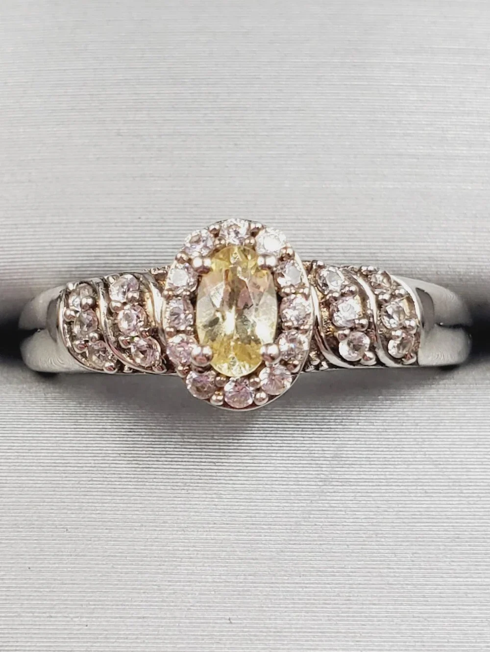 Golden Apatite & White Zircon 925 Sterling Silver  Dainty Halo Ring